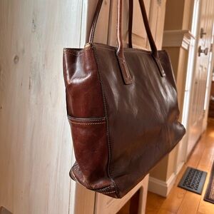 Rich Coffee Brown Vintage Leather Tote Bag